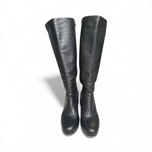 Banana Republic Black Pebbled Leather Knee High Wedge Boots Made in Brazil - Picture 2 of 12